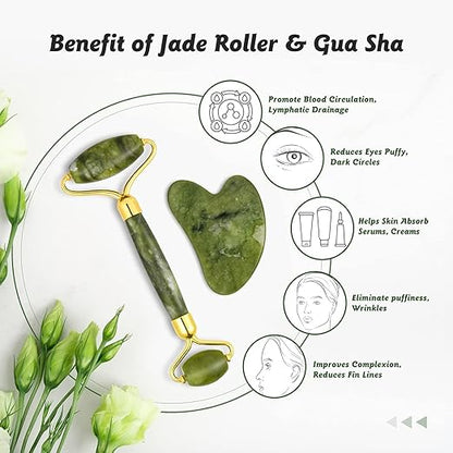 Jade Roller & Gua Sha Face & Neck Massage Kit